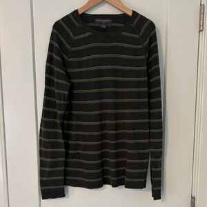 Banana Republic Olive and Black Striped Crewneck Sweater, Size S